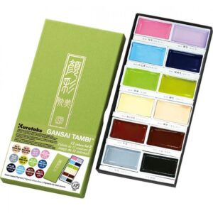 Estuche de acuarelas japonesas Gansai Tambi Kuretake 12 pastillas Version Pastel (II)